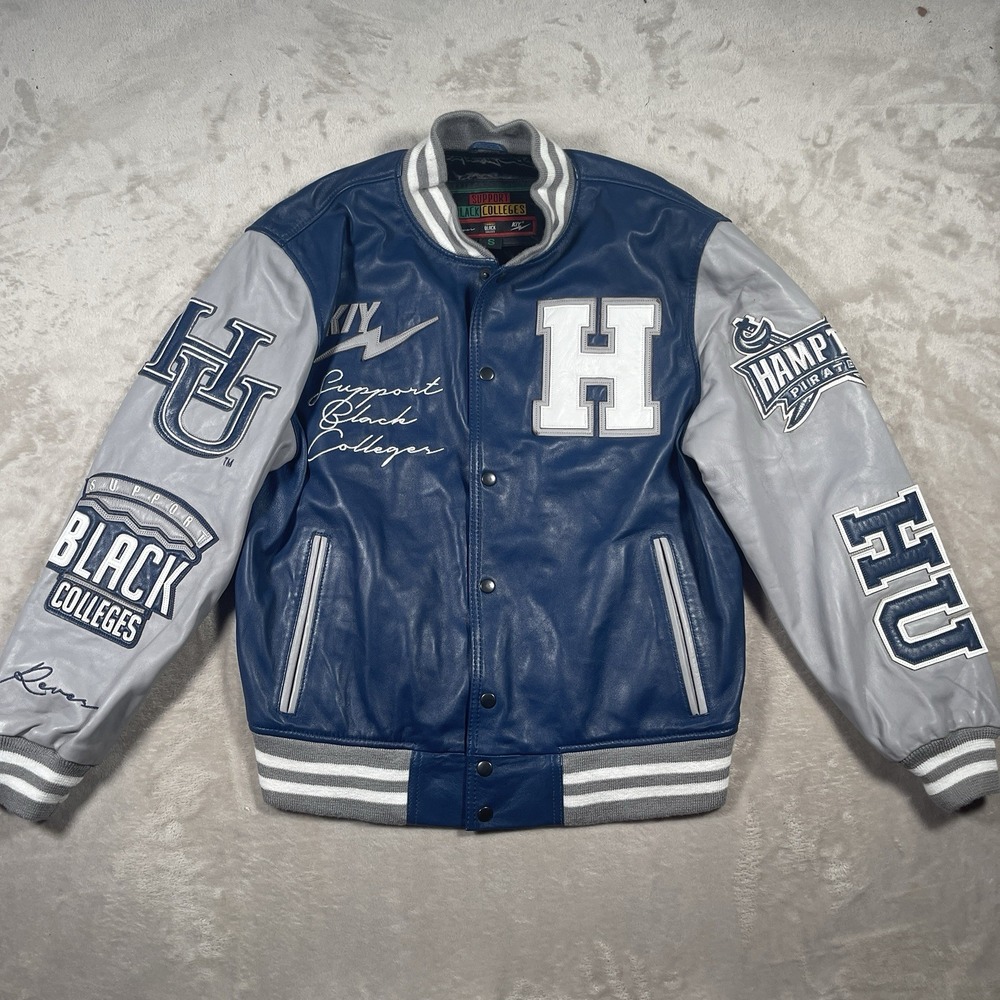 Support Black Colleges KIY Hampton‎ Pirates Sheep's Leather Jacket Mens Small